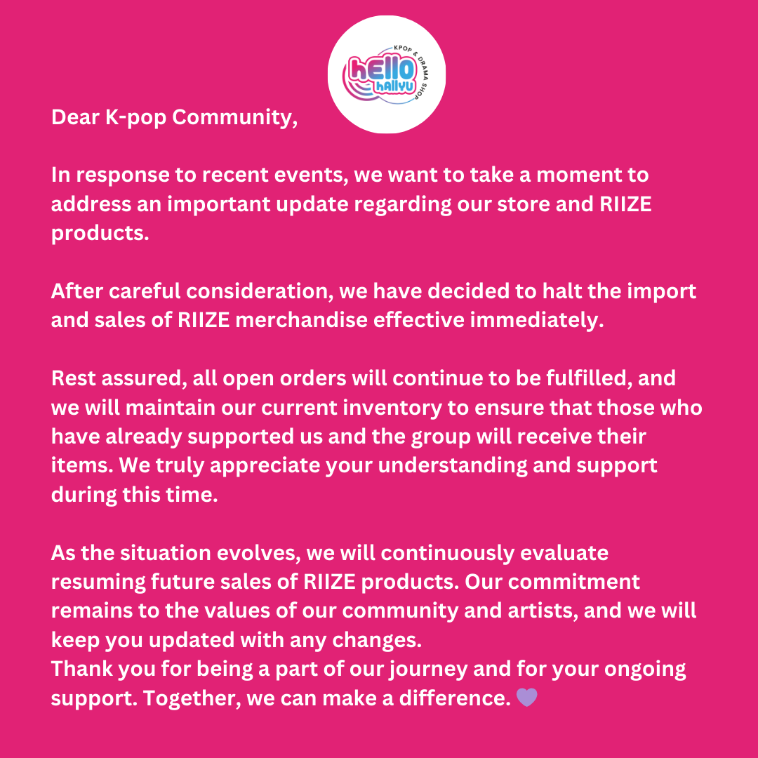 Our Official Statement on RIIZE Products & Merchandise