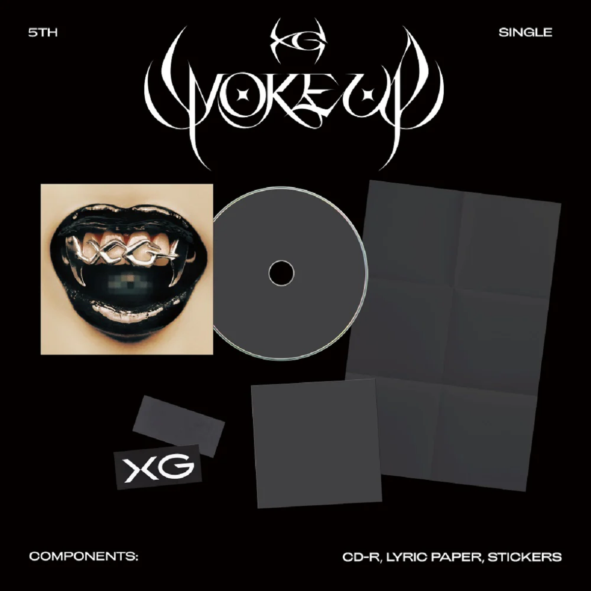 A woman's mouth with a chain around it, symbolizing silence and oppression. the album contents are shown against a black background