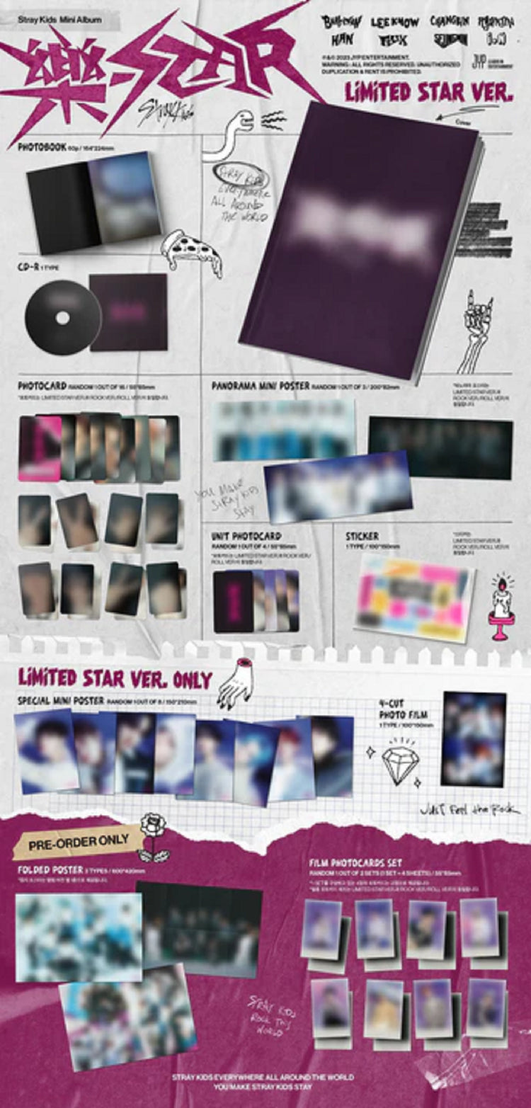 STRAY KIDS - ROCK STAR 8TH MINI ALBUM 樂 LIMITED STAR VER. JYP SHOP GIFT VER contents